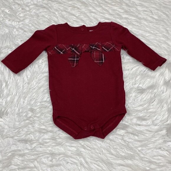 GYMBOREE Baby Size 3-6 Months Bodysuit Shirt Top w/ Plaid Bow Holiday Christmas - Picture 1 of 6